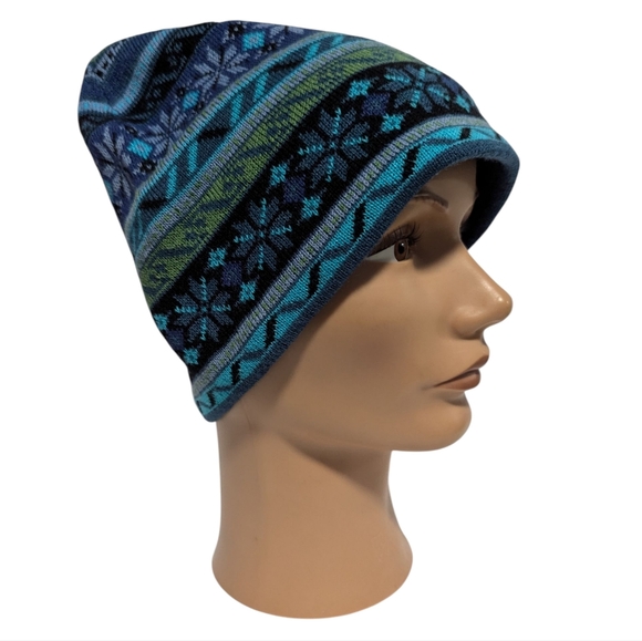 Turtle Fur Adult Beanie Blue Aztec Winter Pom Ski Snowboard Lined Wool Hat Cap - Picture 2 of 8